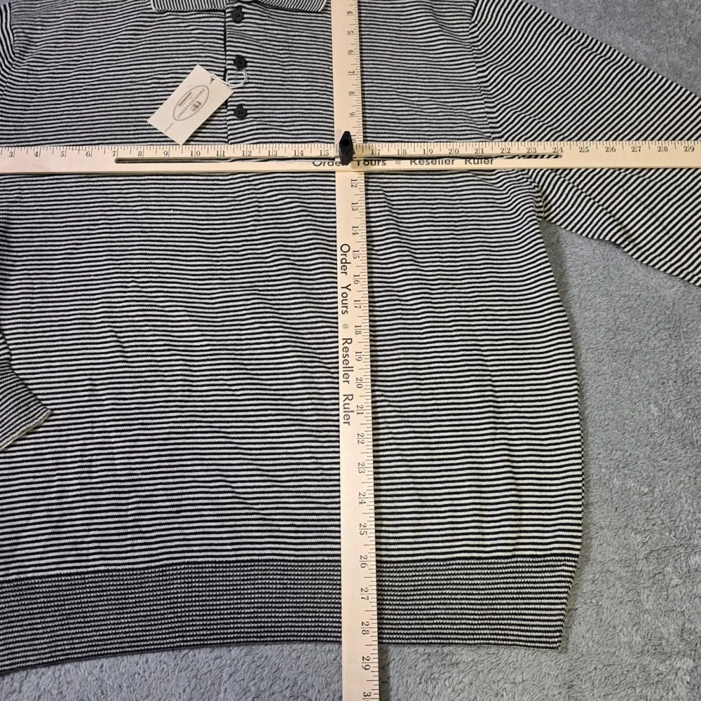 Pronto Uomo Mens XL Polo Sweater Black White Striped Long Sleeve Cotton Blend‎